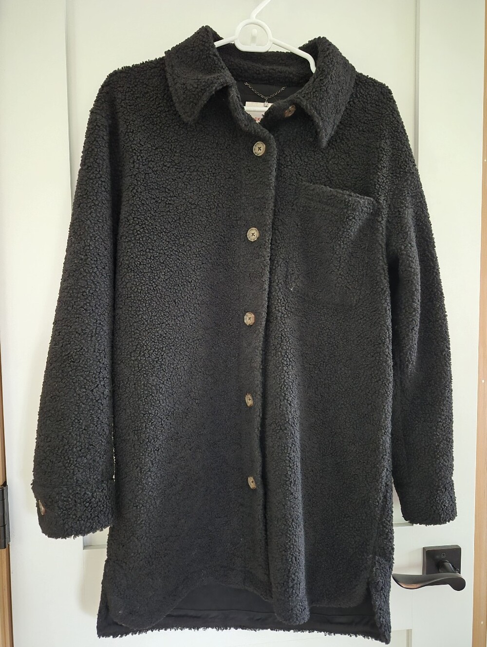 NEW Lucky Brand Teddy Sherpa Jacket Shacket Lined Oversized Black Sz XS & S